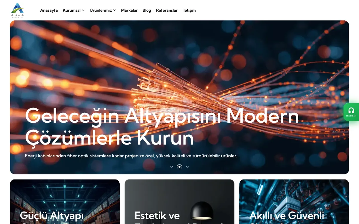 Anka Endüstri web sitesinin masaüstü görünümü