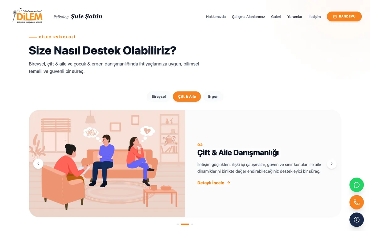 Dilem Psikoloji web sitesinin masaüstü görünümü