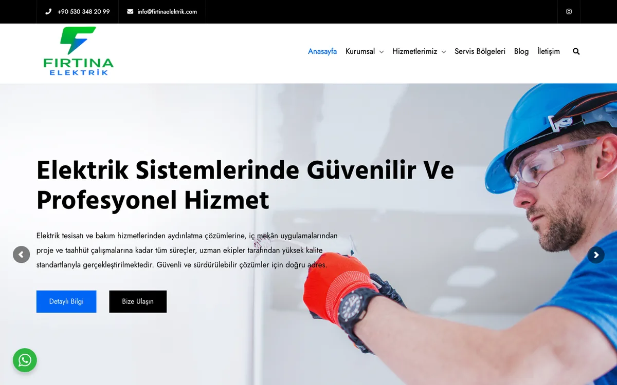 Fırtına Elektrik web sitesinin masaüstü görünümü